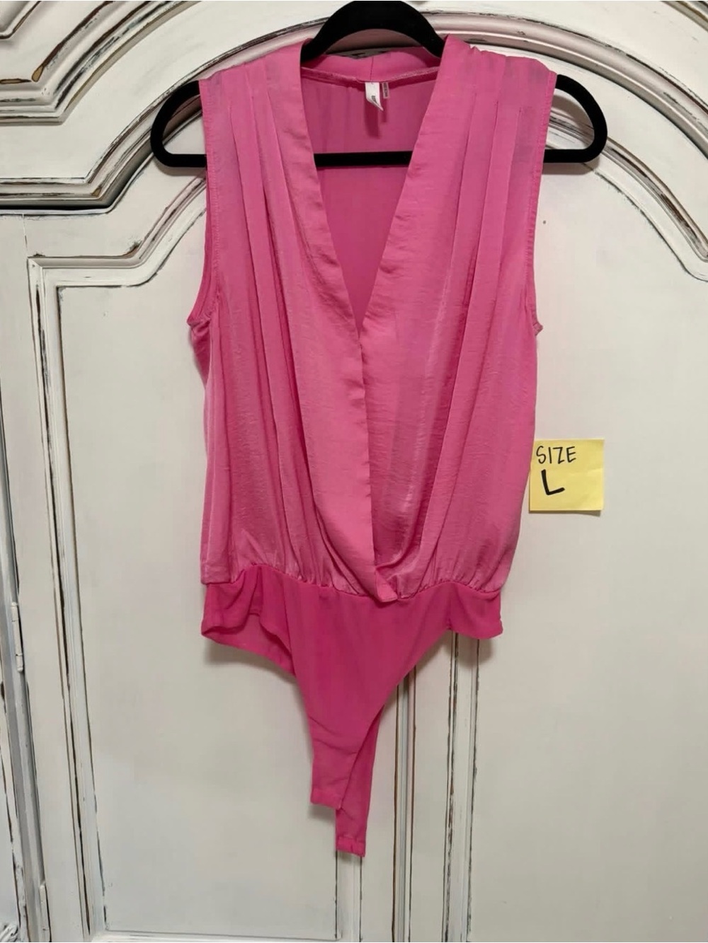 Sleeveless Pink Draped V-Neck Bodysuit Top